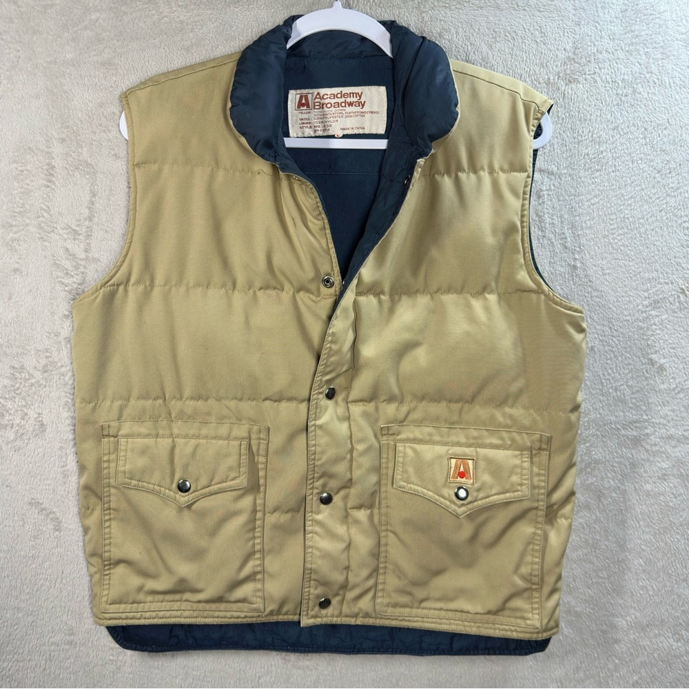 Vintage Academy Broadway Snap Front Down‎ Puffer Vest Beige 80s Men’s M